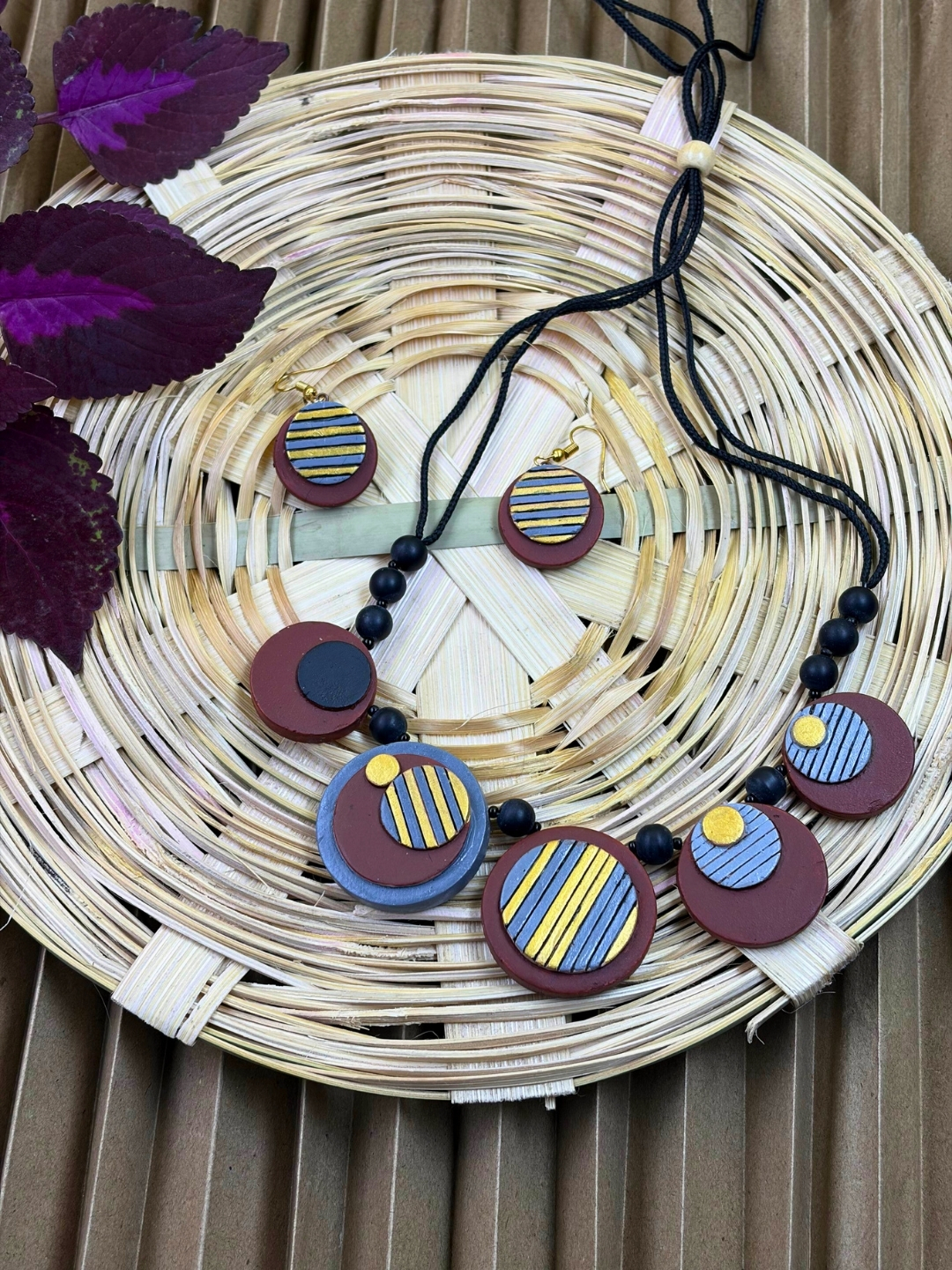 Mridula Chakra Terracotta Necklace Set | Handmade Geometric Clay Jewellery for Women | Matee