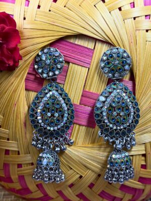 VanMayura Oxidised Jhumka Earrings