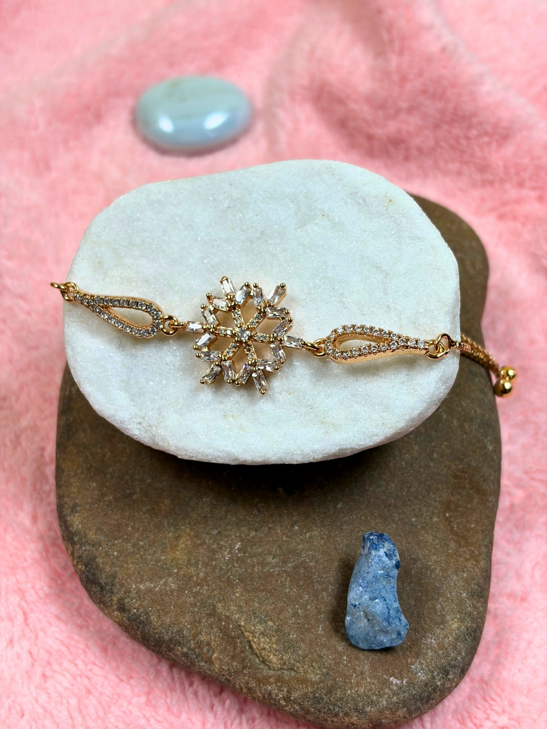 Elara Micro Gold Crystal Snowflake Chain Bracelet