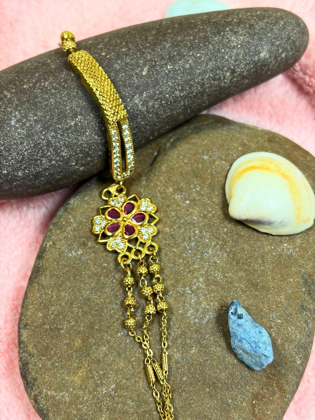 Varnika Micro Gold Ruby Stone Chain Bracelet