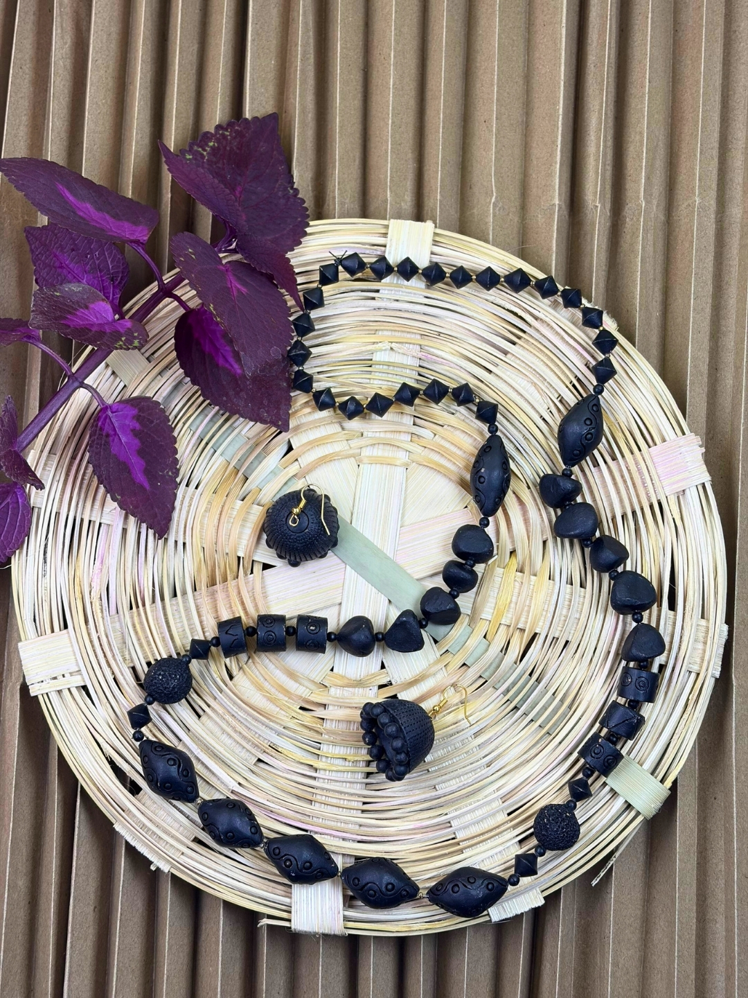 Midnight Heritage Terracotta Necklace Set | Handmade Black Ethnic Necklace Set for Women