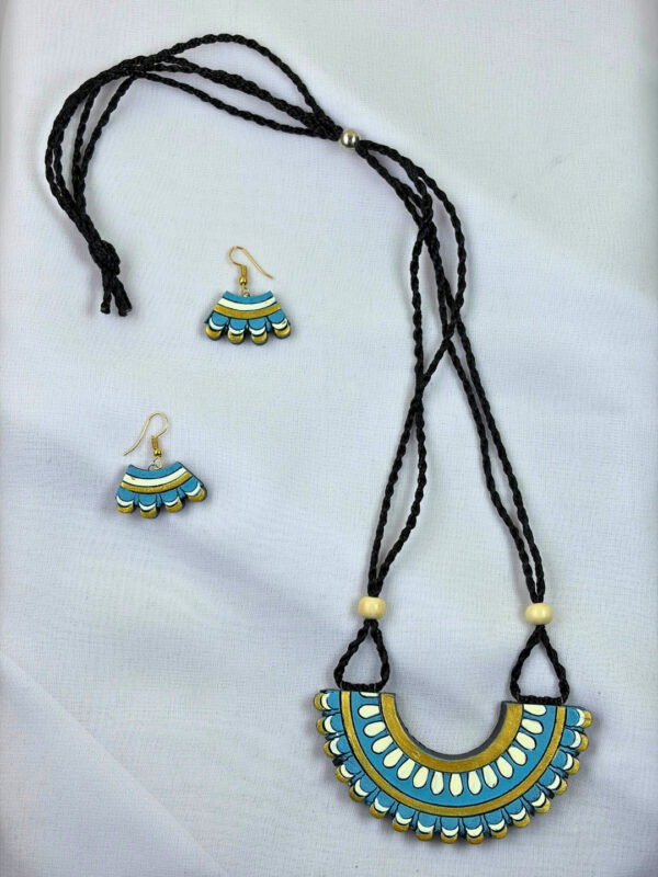 Ocean Petal Terracotta Necklace Set | Handmade Blue Clay Jewellery for Women | Matee