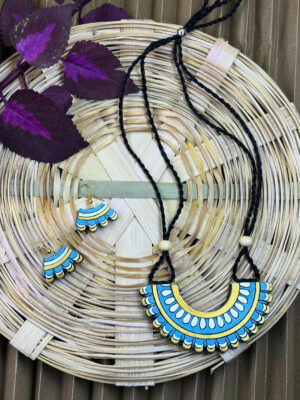 Ocean Petal Terracotta Necklace Set | Handmade Blue Clay Jewellery for Women | Matee