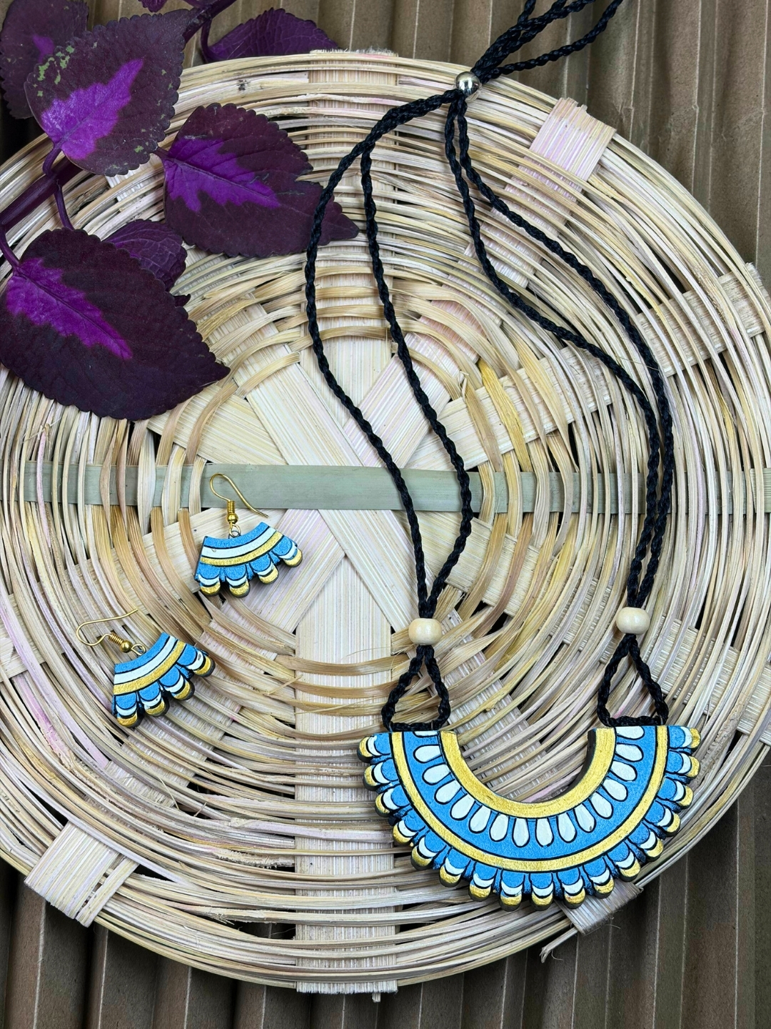Ocean Petal Terracotta Necklace Set | Handmade Blue Clay Jewellery for Women | Matee