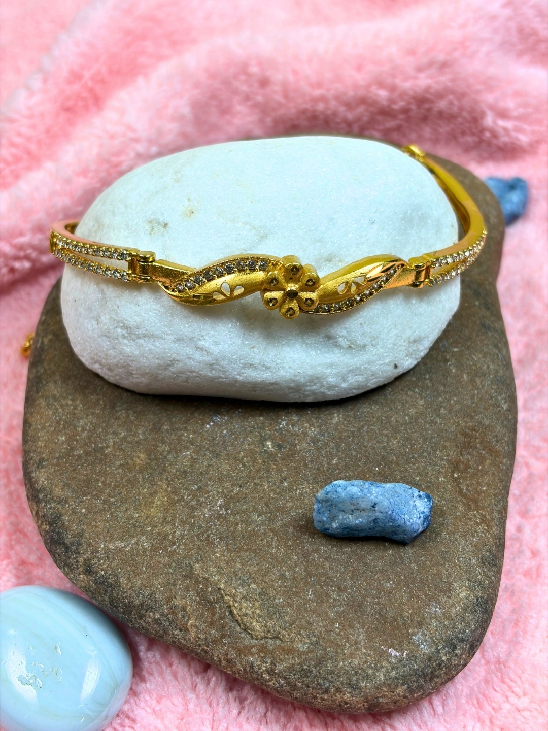 Zivara Micro Gold Crystal Floral Link Bracelet