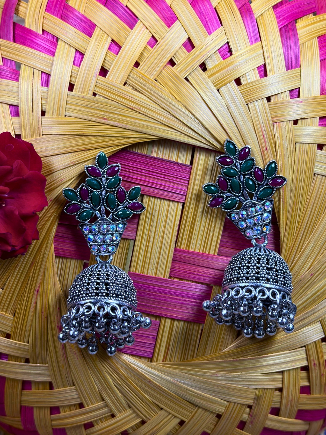 Sitar Oxidised Jhumka Earrings