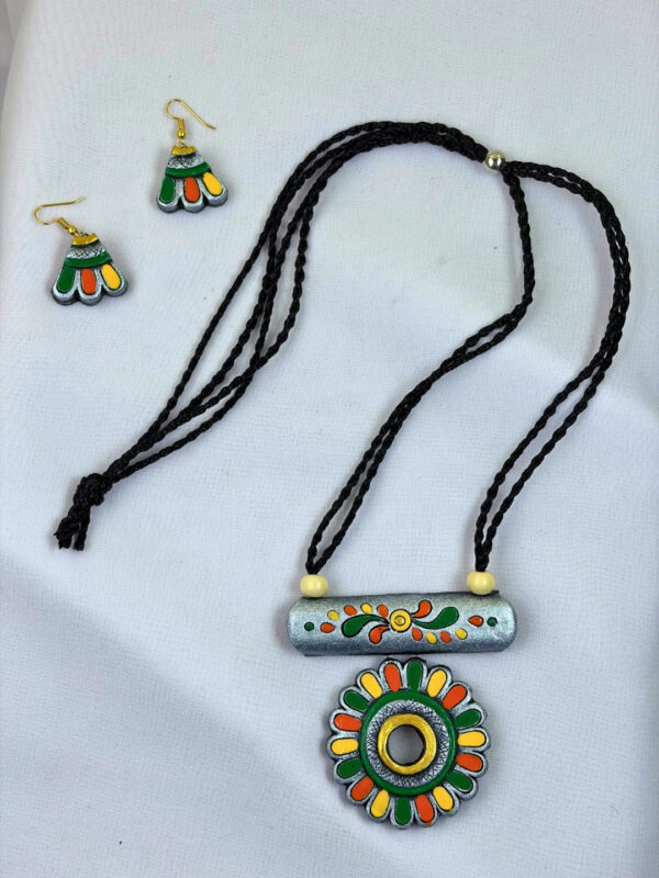 Rangoli Bloom Terracotta Necklace Set | Handmade Clay Jewellery | Matee