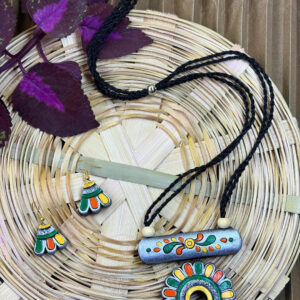 Rangoli Bloom Terracotta Necklace Set | Handmade Clay Jewellery | Matee