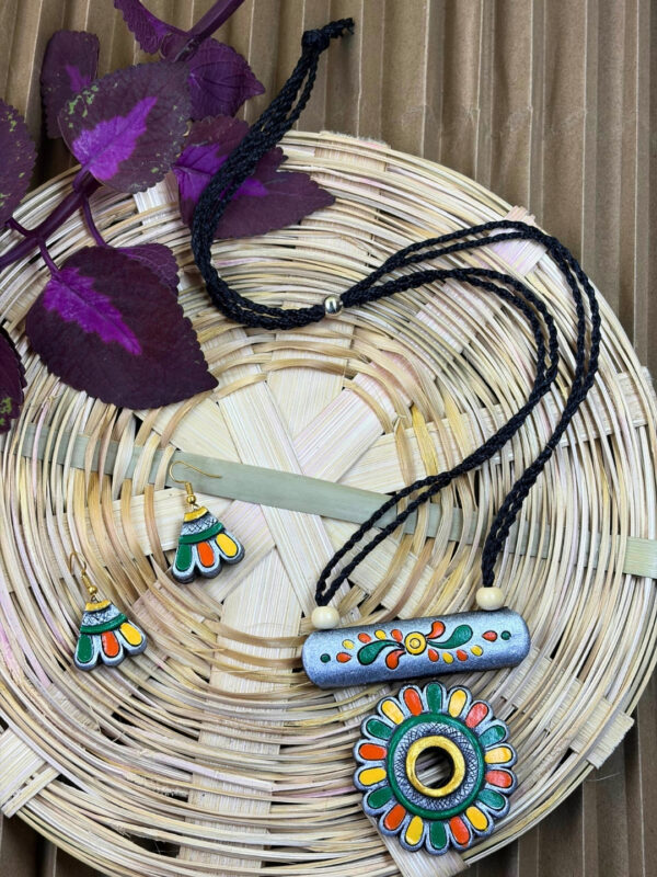 Rangoli Bloom Terracotta Necklace Set | Handmade Clay Jewellery | Matee