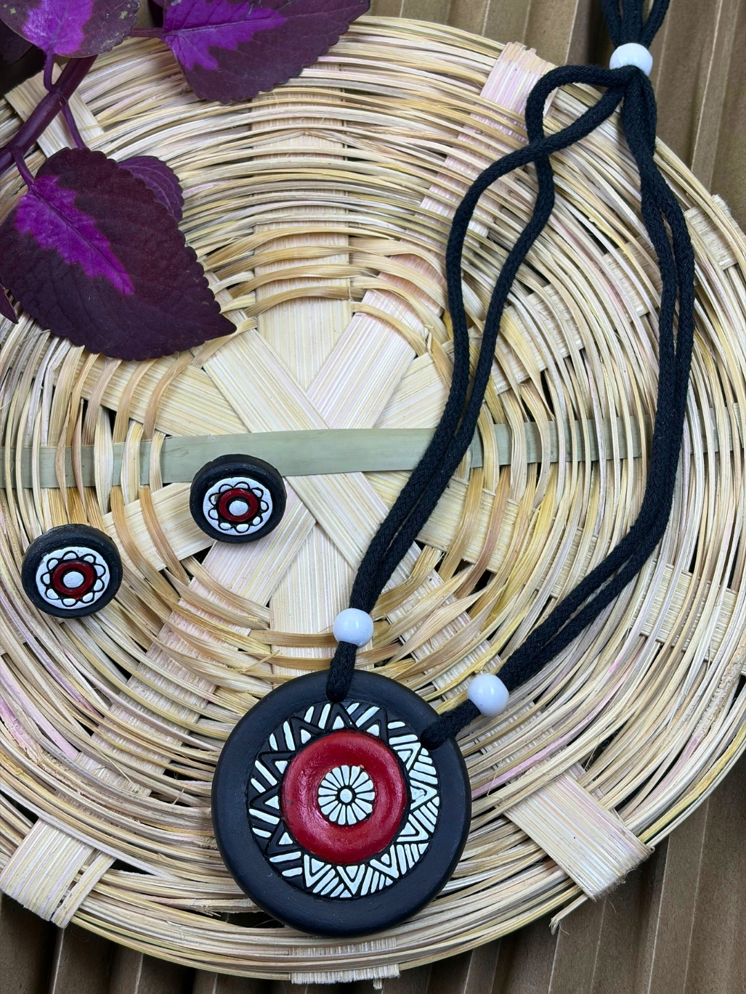 Scarlet Mandala Terracotta Necklace Set | Handmade Clay Jewellery | Matee