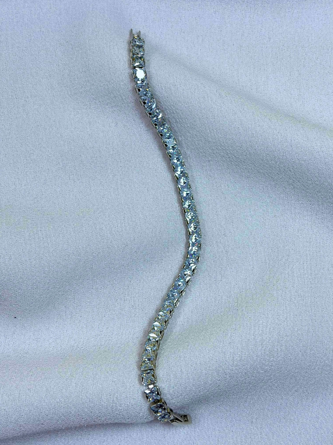 Diya Silver Crystal Wave Tennis Bracelet