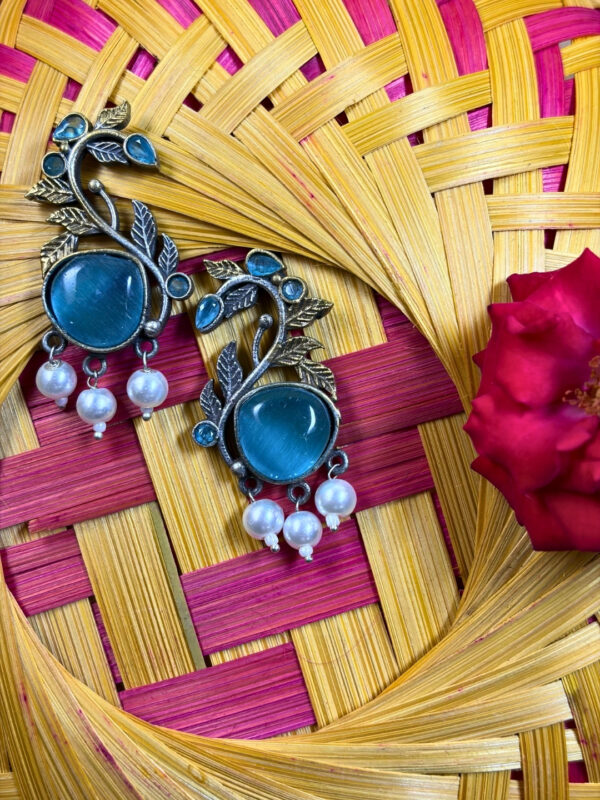 Aqua Vine Pearl Drop Earrings