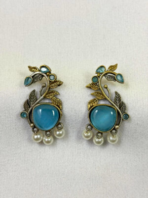 Aqua Vine Pearl Drop Earrings