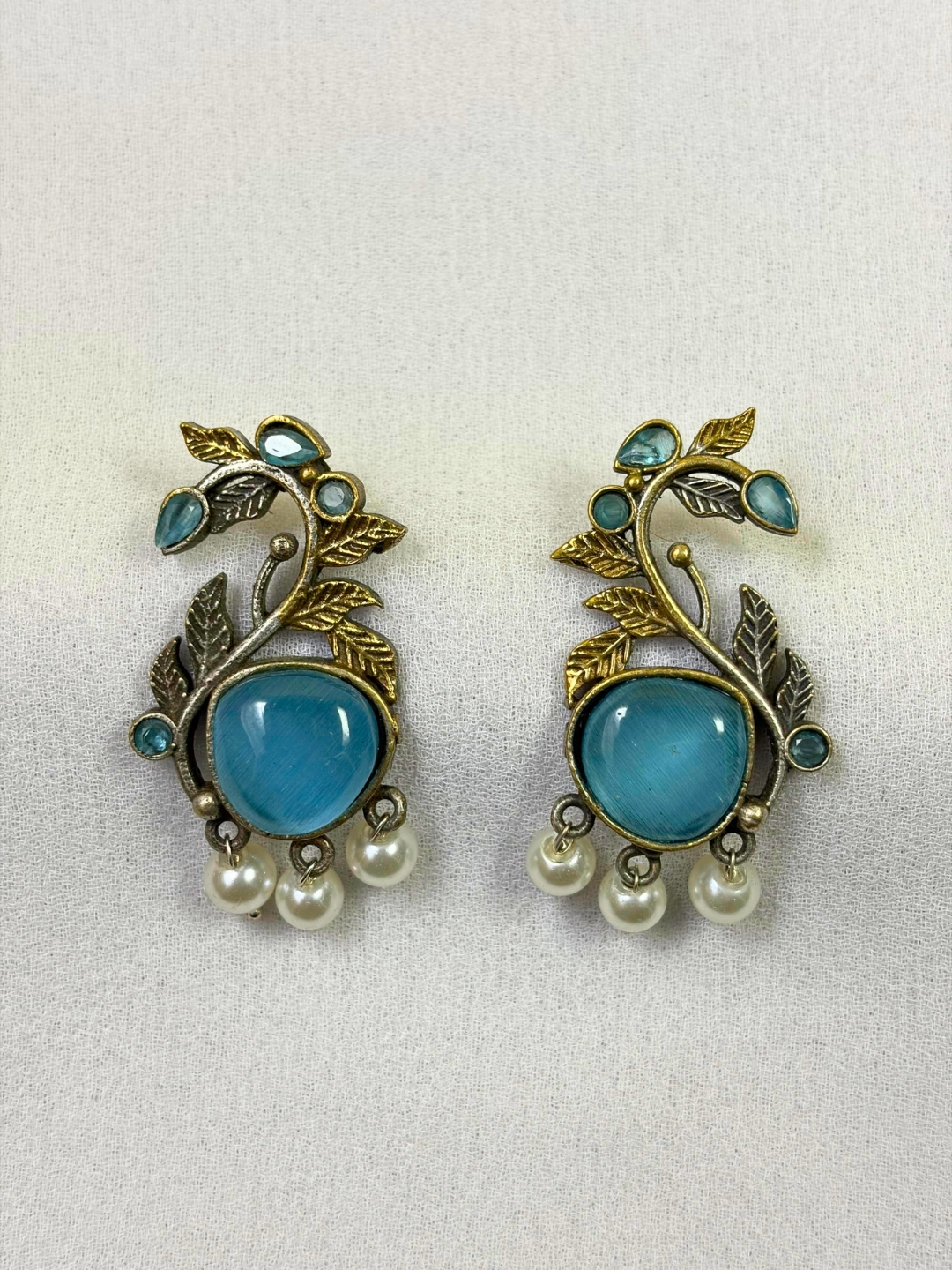 Aqua Vine Pearl Drop Earrings