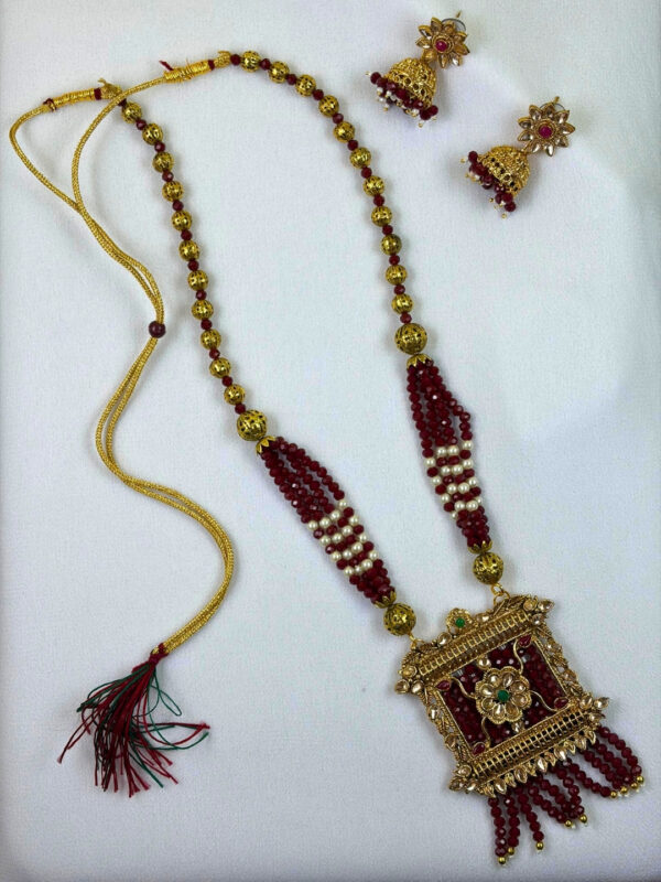Kumkum Beaded Long Necklace Set