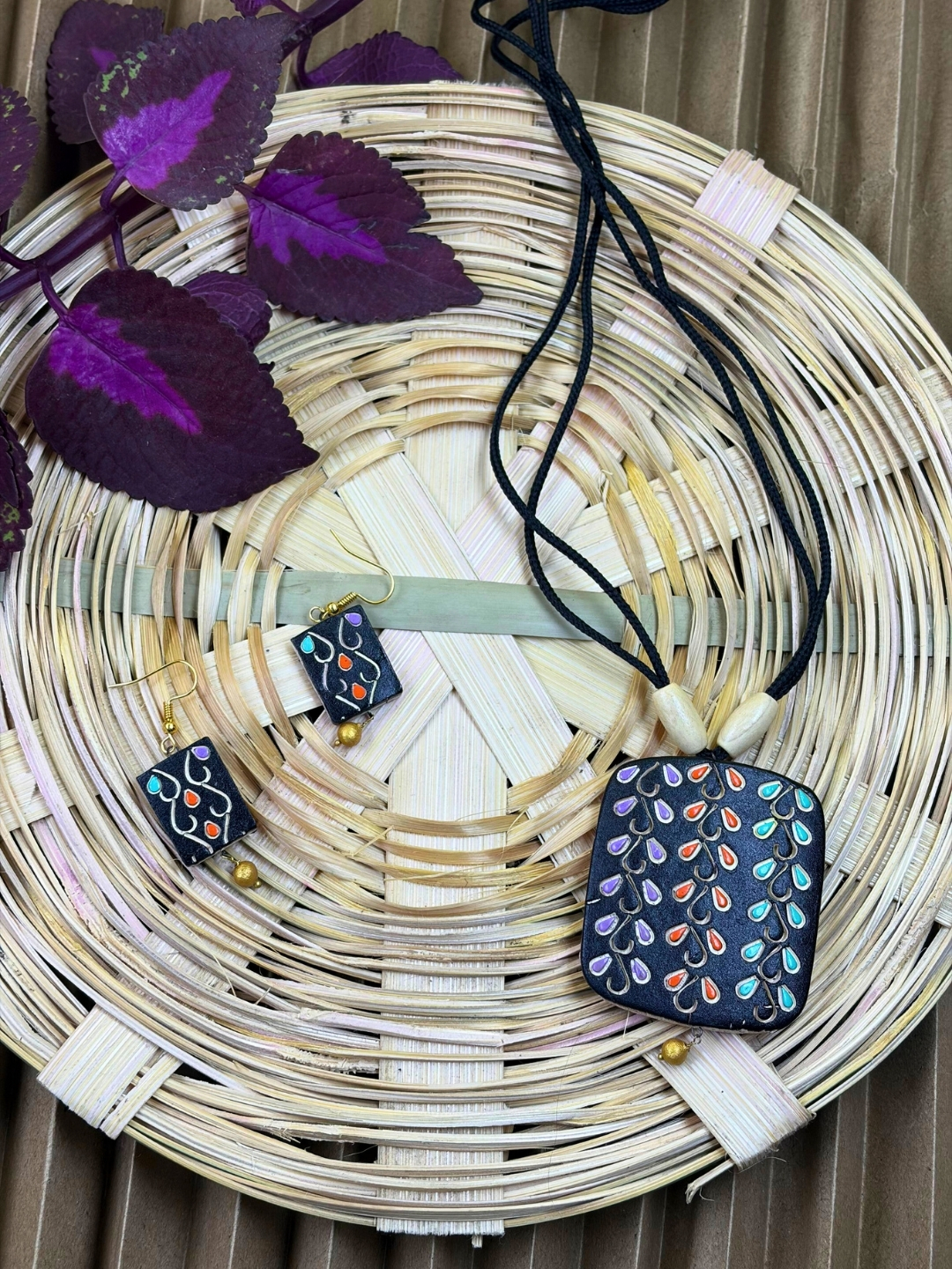 Monsoon Drops Terracotta Necklace Set | Handmade Clay Jewellery | Matee
