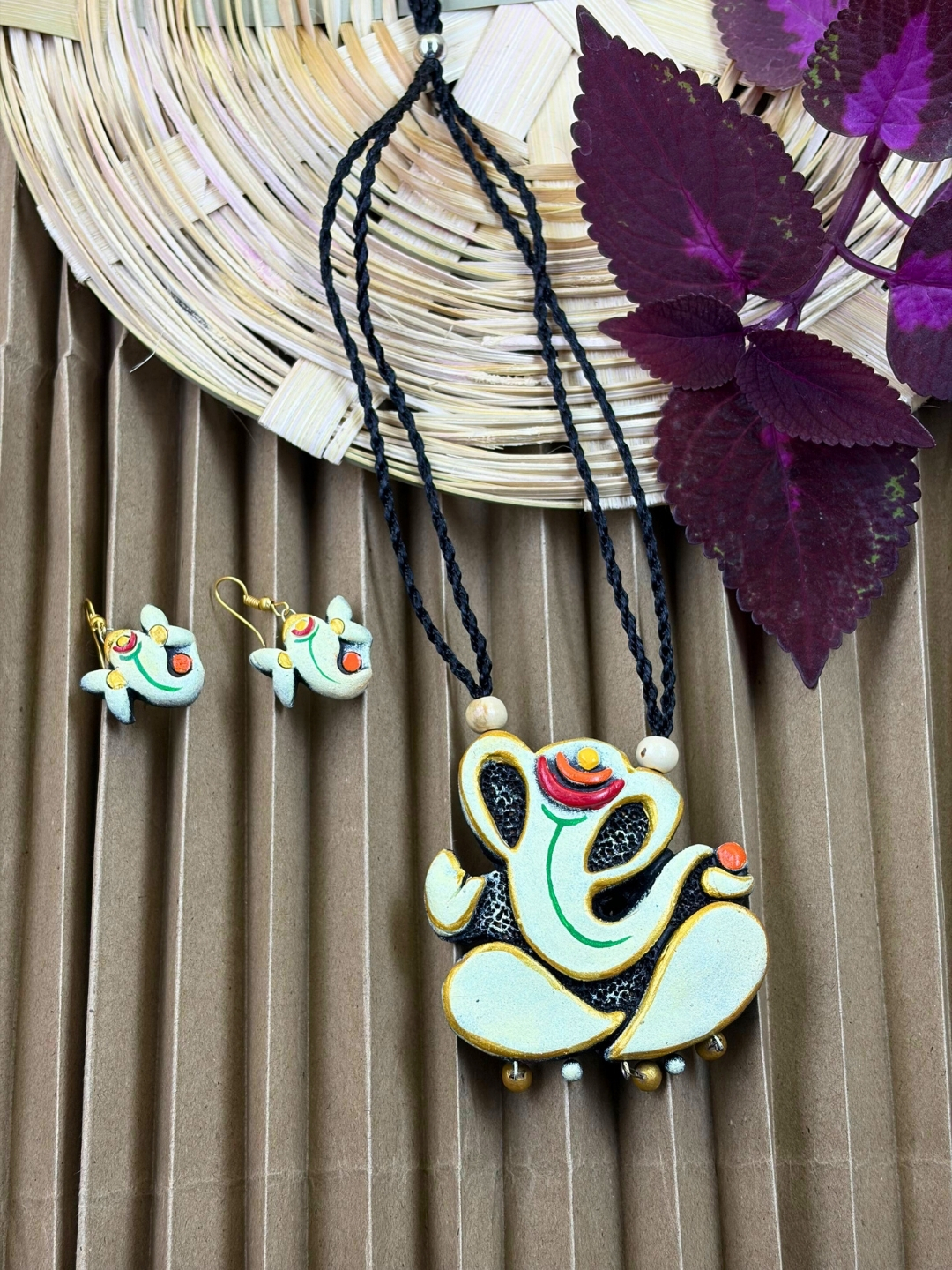 28 Vinayaka Terracotta Necklace Set | Handmade Ganesh Clay Jewellery | Matee