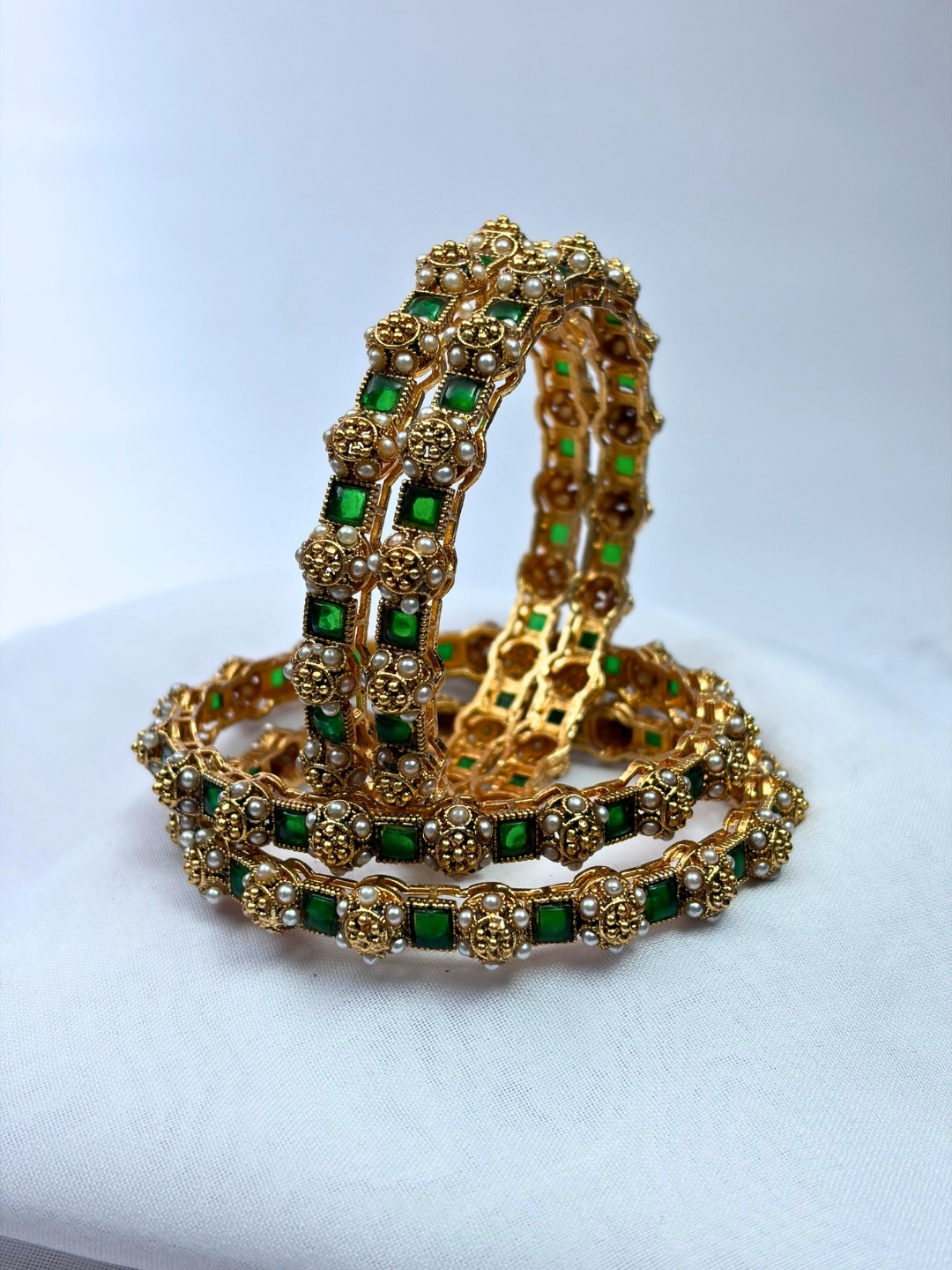 Garima Emerald Pearl Heritage Bangles Set