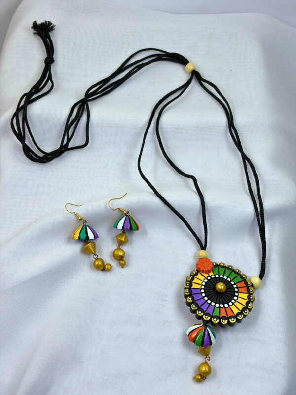 Rainbow Mandala Terracotta Necklace Set | Handmade Clay Jewellery | Matee