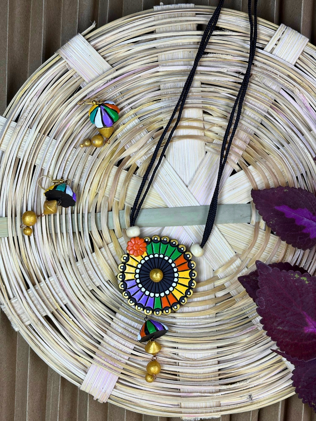 Rainbow Mandala Terracotta Necklace Set | Handmade Clay Jewellery | Matee