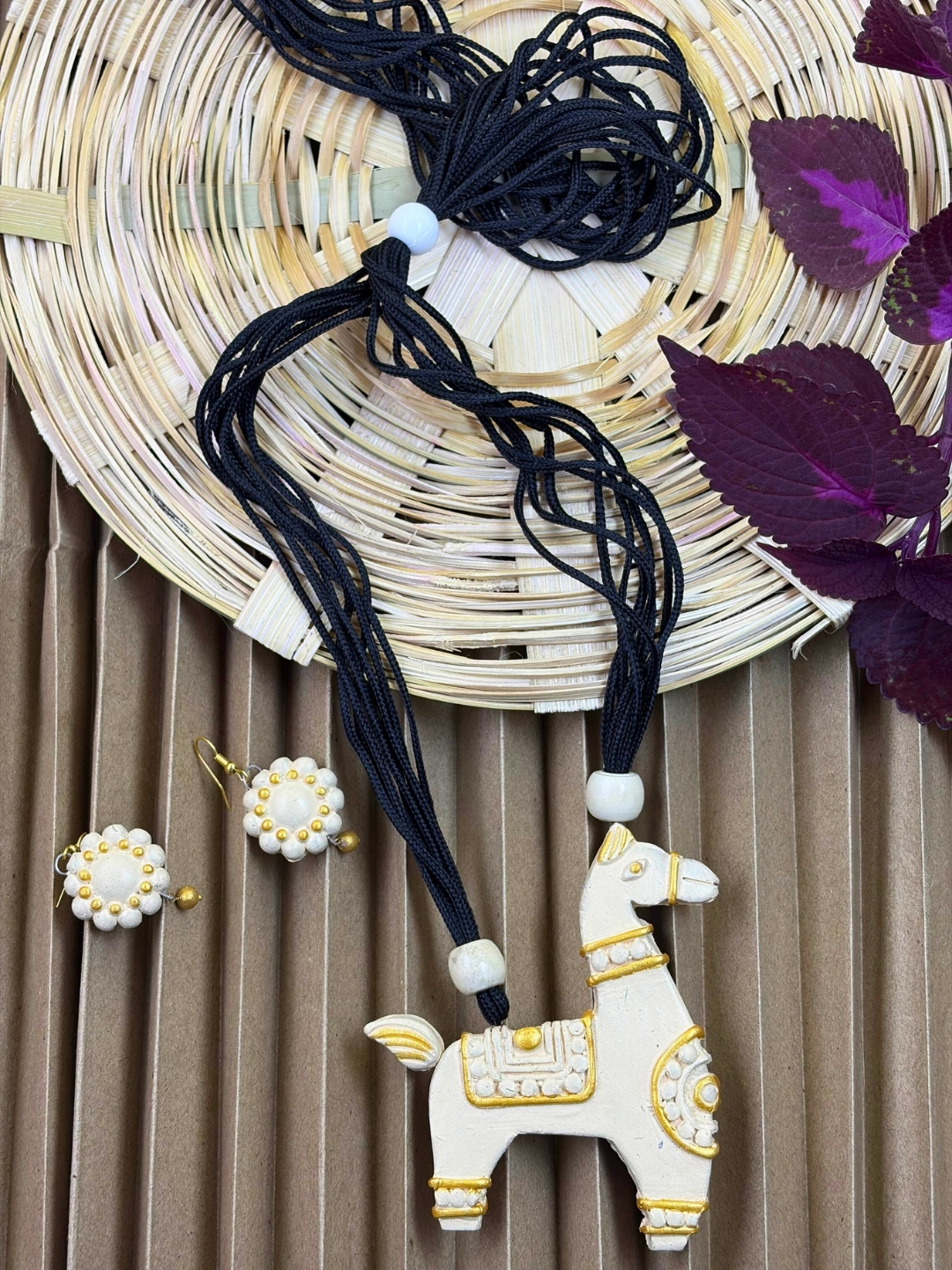 AshwaGrace Terracotta Horse Necklace Set | Handmade Clay Jewellery | Matee