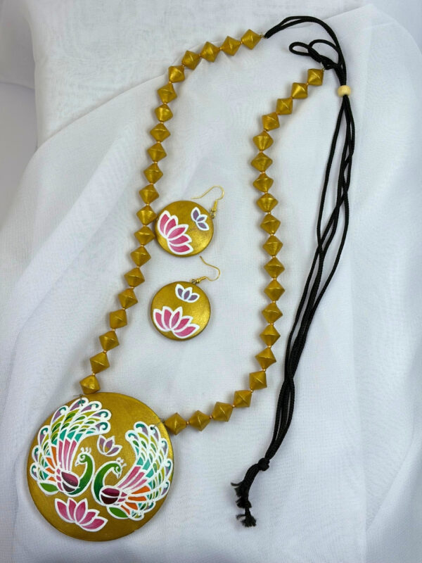 MayuraBloom Terracotta Peacock Necklace Set | Handmade Clay Jewellery | Matee