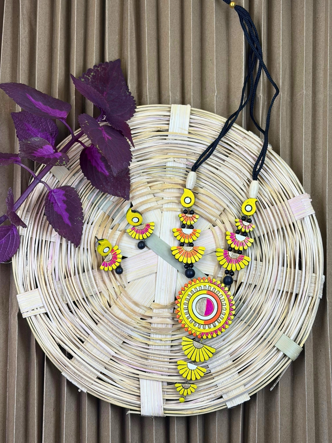 37 SuryaChhavi Terracotta Necklace Set | Handmade Sun Motif Clay Jewellery | Matee