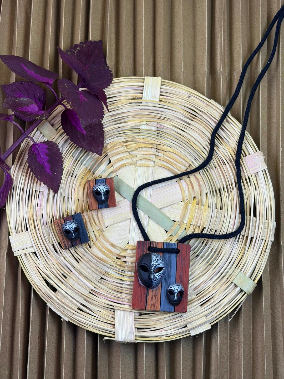 Mukh Terracotta Necklace Set | Handmade Tribal Mask Clay Jewellery | Matee