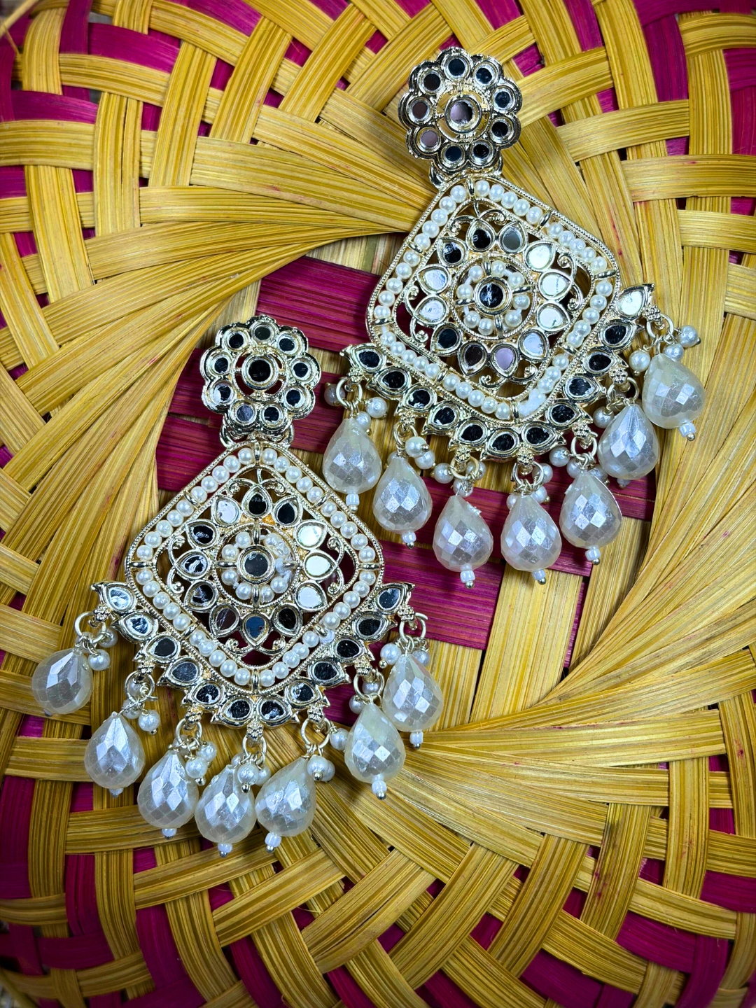 Jhelam Pearl Drop Chandbali Earrings