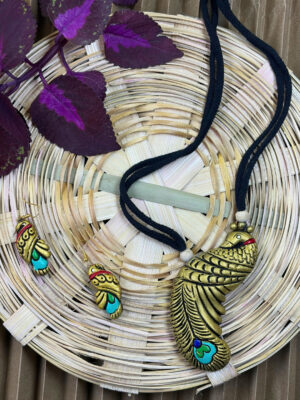 Mayurika Rajsi Terracotta Necklace Set | Handmade Peacock Design Clay Jewellery | Matee