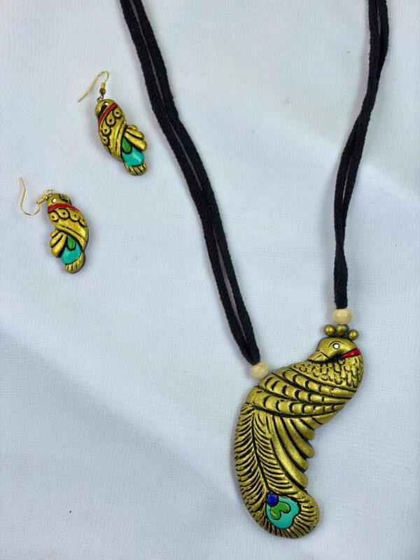 Mayurika Rajsi Terracotta Necklace Set | Handmade Peacock Design Clay Jewellery | Matee