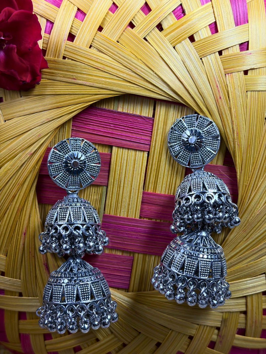 5 (2) Tanpura Oxidised Jhumka Earrings
