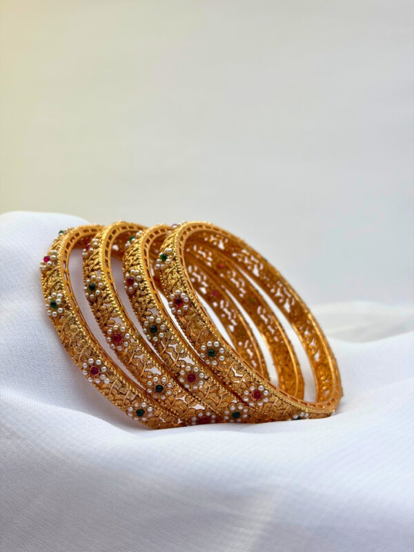 Navya Pearl Floral Filigree Bangles Set