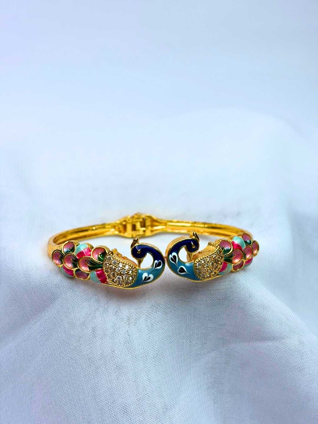Man Mayur Micro Gold Peacock Stone Adjustable Bracelet