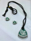 Hansika Vana Terracotta Necklace Set | Handmade Green Bird Motif Clay Jewellery | Matee