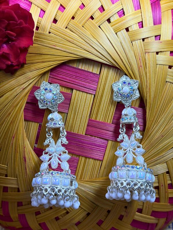Narmada Pearl Drop Chandbali Jhumka Earrings