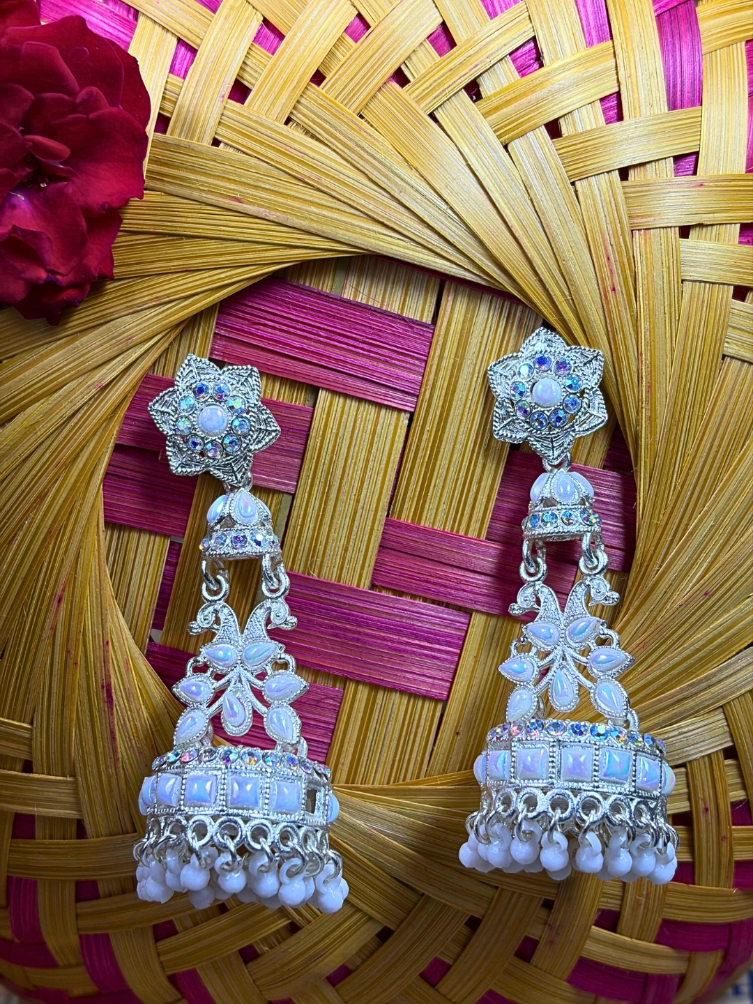 8 (2) Narmada Pearl Drop Chandbali Jhumka Earrings