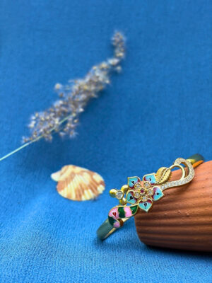 Mayurika Micro Gold Floral Stone Adjustable Bracelet