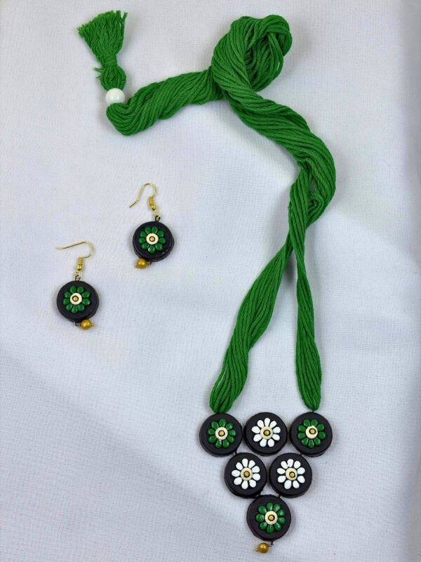 Vanika Shobhita Terracotta Necklace Set | Handmade Green Floral Clay Jewellery for Women | Matee