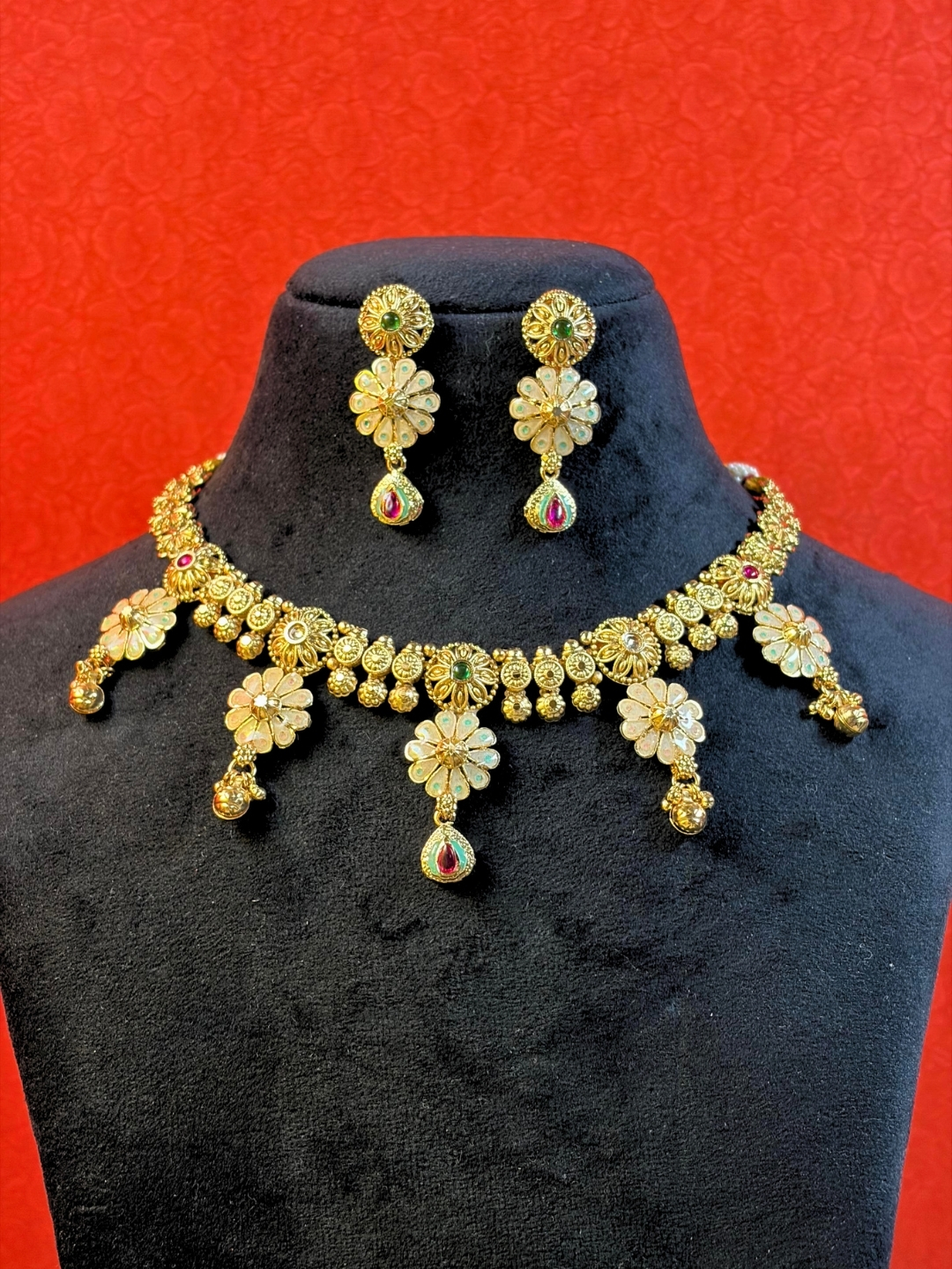 Bhanupriya Gold Flora Choker Necklace Set