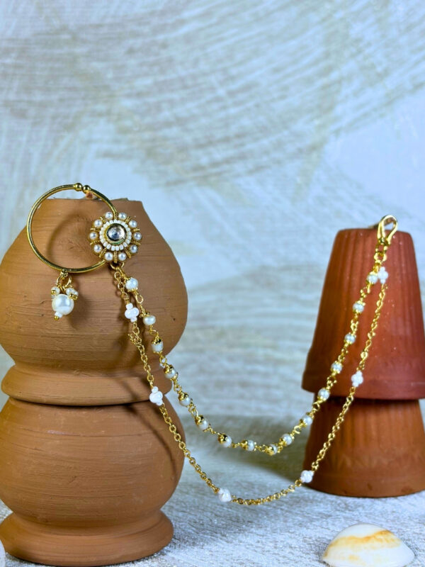 Bansuri Pearl Chain Nose Ring | Nath