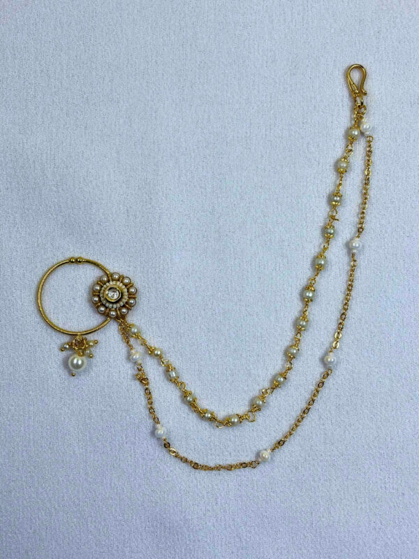 Bansuri Pearl Chain Nose Ring | Nath