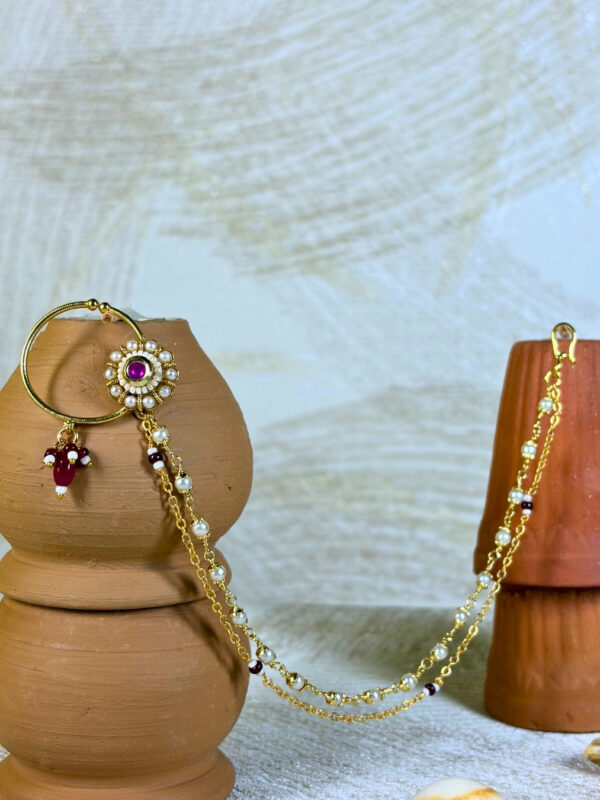Mridang Pearl Chain Nose Ring | Nath