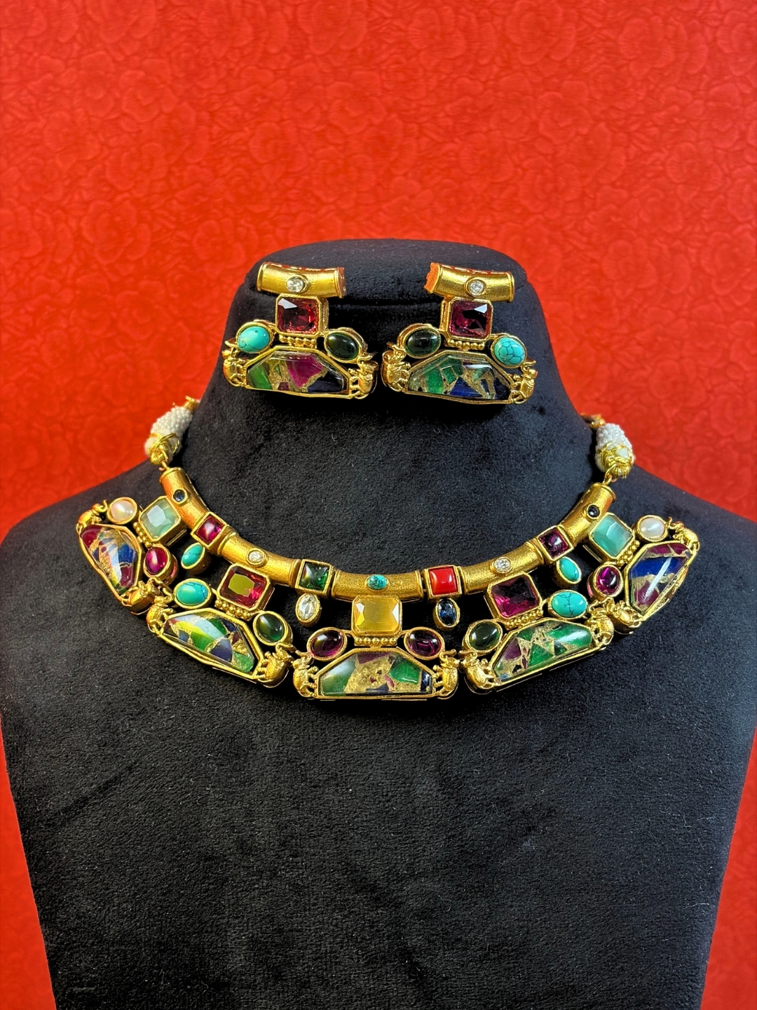 Rakul Stone Art Choker Necklace Set