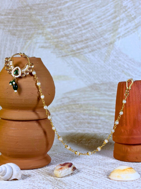 Hansdhwani Pearl Chain Nose Ring | Nath