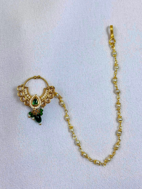 Hansdhwani Pearl Chain Nose Ring | Nath