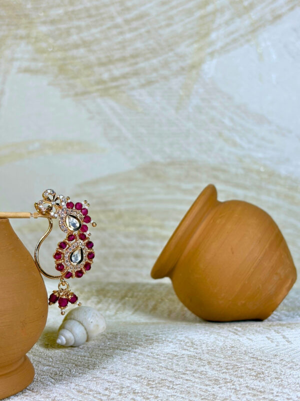 Sargam Ruby Beads Nose Ring | Nath