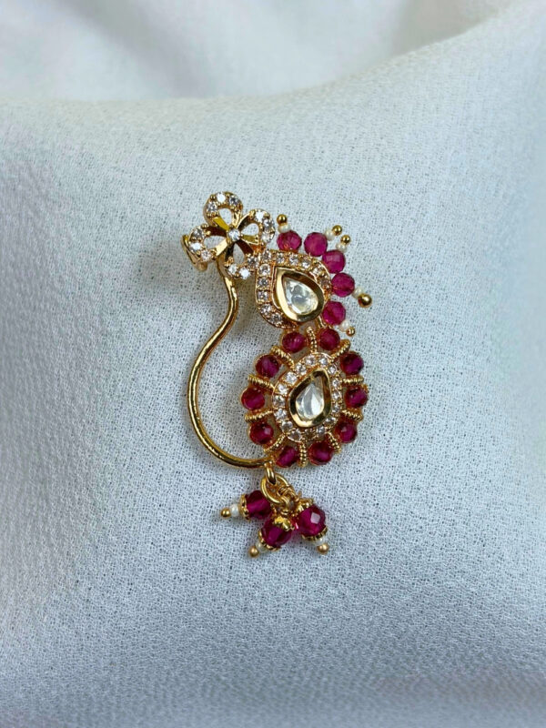 Sargam Ruby Beads Nose Ring | Nath