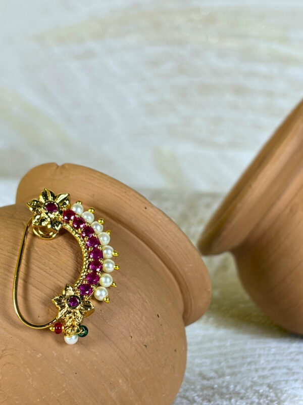 Swar Ruby Pearl Nose Ring | Nath
