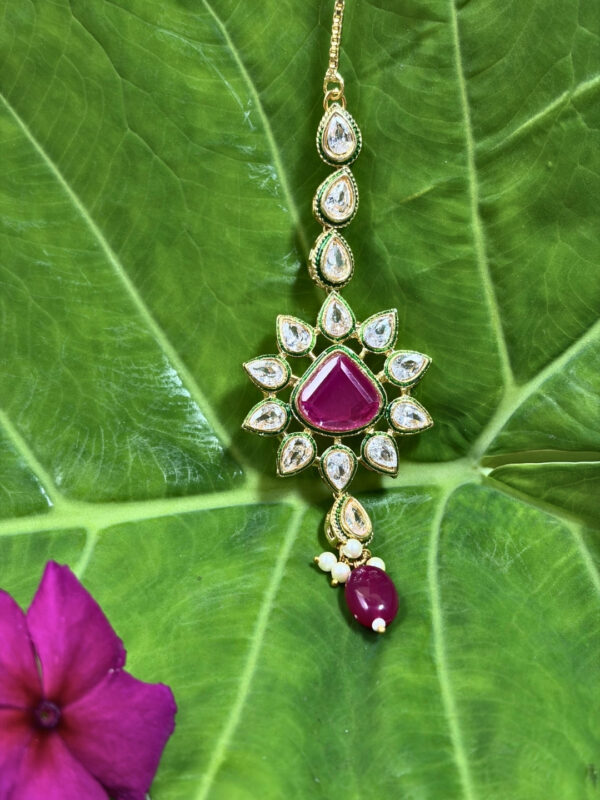 Rose Kundan Stone Traditional Maang Tikka